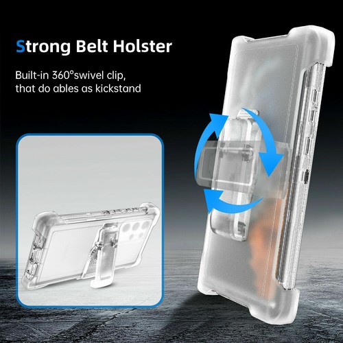 Clear For Samsung S24 S24+ Ultra Shockproof Defender Case Cover with Belt Clip - Picture 4 of 7