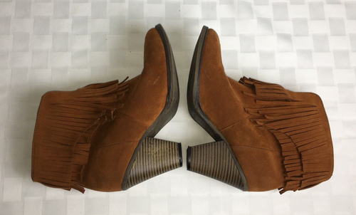 Natural Breeze Womens 1/2 Boot Suede Double Fringe Rusty-Brown Block Heel Size 8 - Picture 5 of 13