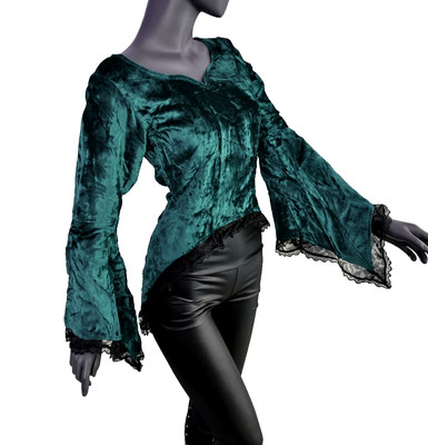 Velvet Tunic Gothic Pixie Punk Medieval Witch High Low Green Size 38-40