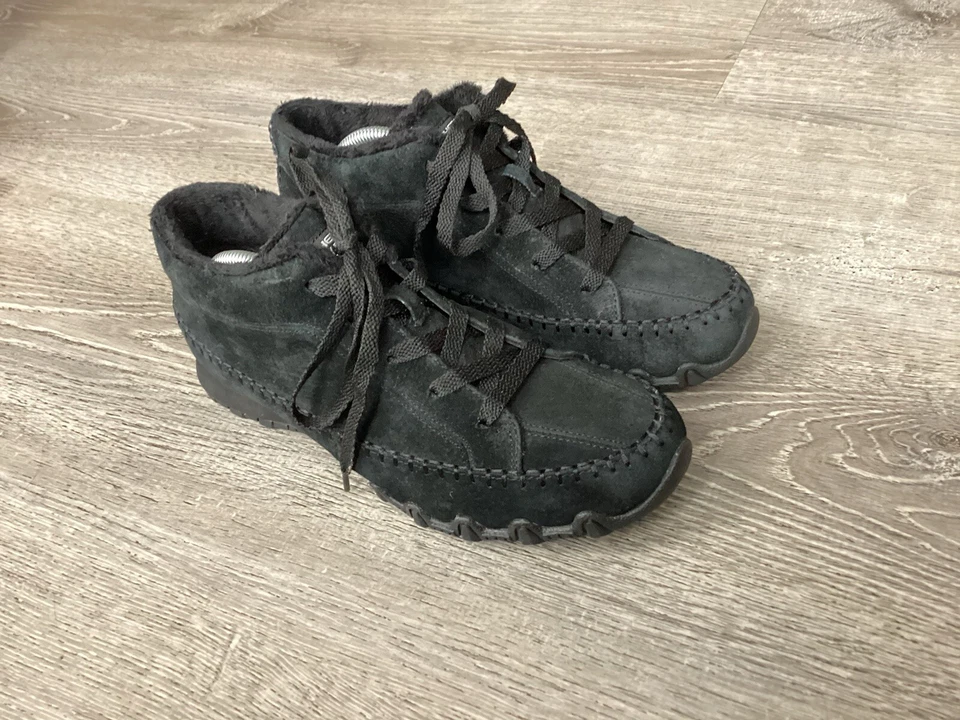 Zapatos Skechers Mujer Talla 9 Zapatillas Motociclista 49013 Cuero Negro Con Cordones Foto 3 de 4