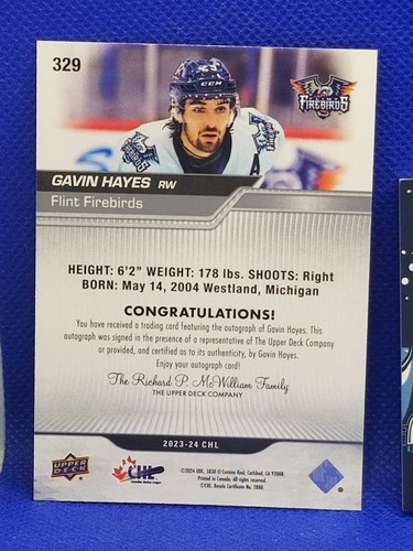 2023-24 Upper Deck CHL STARS Gavin Hayes AUTO #329 AA809 - Picture 2 of 2