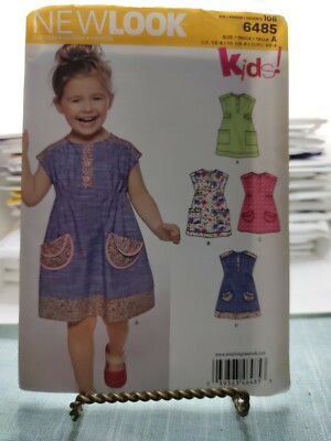 New Look 6485 Toddlers' Dress, Tunic w Round Pockets, Contrast Yoke Sz 1/2-4 UC