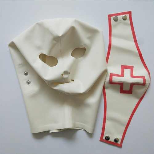 Latex Hood with Removable Mouth Mask Handmade Cosplay Club Wear Rubber Costumes - Picture 4 of 9