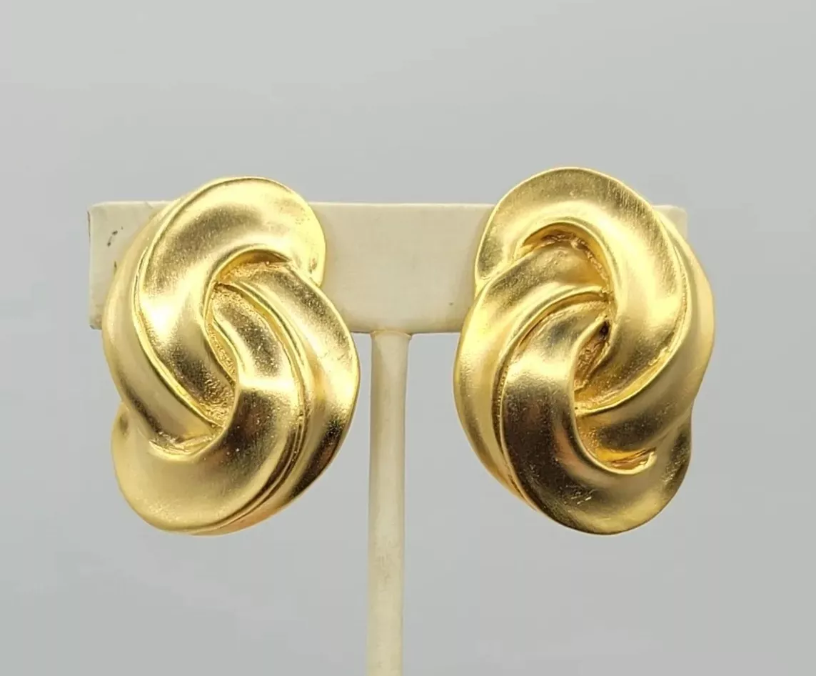 Vtg Earrings Clip LES BERNARD Unsigned Designer Wavy S Jewelry Modernist Retro