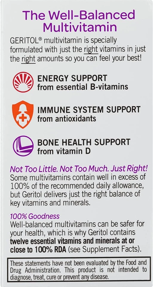 Comprimidos multivitamínicos completos de geritol 100 unidades vitaminas esenciales minerales Foto 2 de 4