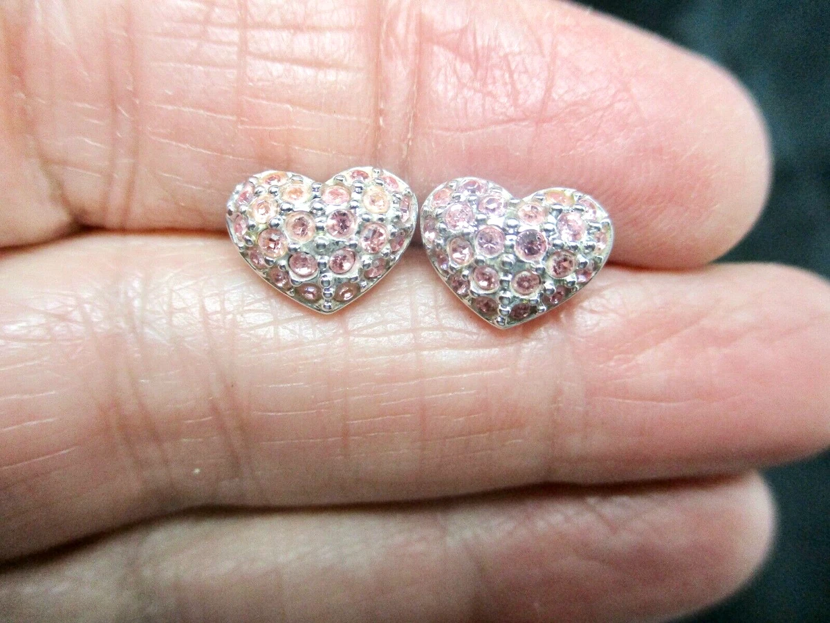 Vintage Swarovski Hallmark Pink Rhinestone Heart Pierced Earrings