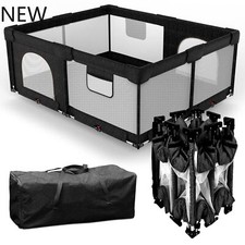 Foldable Baby Playpen with Gate, Extra Large Collapsible Play Yard,59" 71" Black