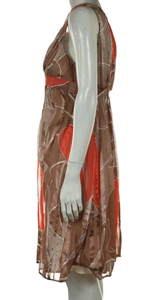 Charlotte Ronson Womens Dress Size S Clay Brown Printed Sheath Knee Length Silk - Image 3 of 4