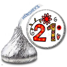 108 Twenty One 21st Birthday Party Favors Hershey Kiss Labels Candy Wrappers