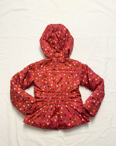 LANDS END Coat Girls Small / 4 Pink Mid-Weight Polka Dot Jacket Faux Fur Liner - Picture 20 of 20