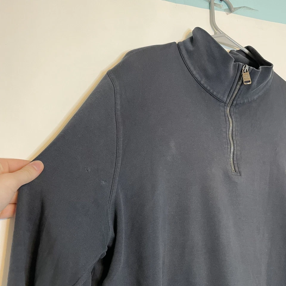 Jaqueta Pulôver Burberry London Masculina Algodão Quarto Zíper Tamanho XL Preta Azul Marinho Escuro - Imagem 3 de 4