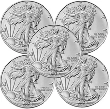 Lot of 5 - 2025 1 oz .999 Fine Silver American Eagle $1 Coin BU
