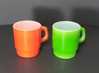 VTG Pair of Fire King Anchor Hocking Milk Glass Coffee Cups Red and Green