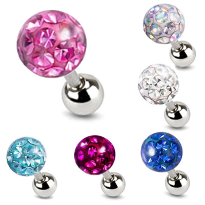 3X 3/4/5mm Steel Coated Crystal Cartilage Bar Tragus Helix Ear Stud Piercing Set