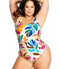 Women's Botanical Print Lowback One Piece Swimsuit - Tabitha Brown Plus Size 22W