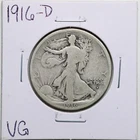 1916-D 50C Walking Liberty Half Dollar in VG Condition #2071