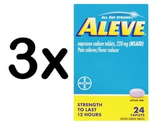 LOT of 3 Aleve Pain Reliever 24 Caplets Each Exp: 06/26