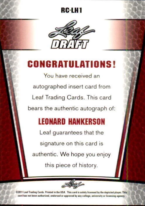 2011 Leaf Metal Draft #RCLH1 Leonard Hankerson AUTO (ref 21220) - Image 2 of 2
