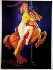 Jules Erbit Original Vintage Sample Calendar Art Mary Go Round Carousel 7x10