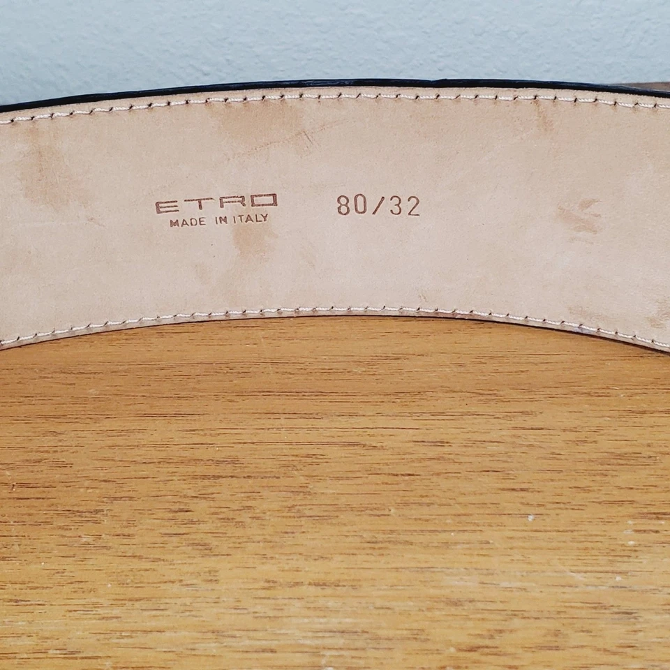 ETRO Womens Black Leather Tooled Belt Paisley Chunky Unique Belts BOHO 80/32 - Image 3 of 4