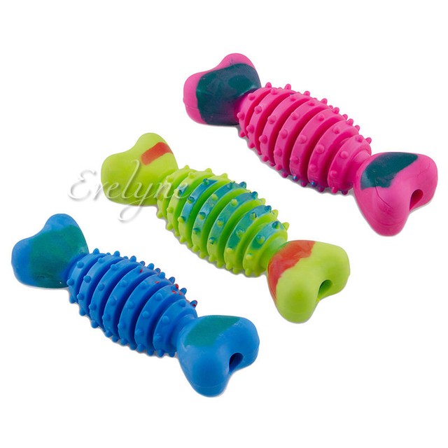 3Pc Pet Supplies Soft Chew Toy For Canine Dog Ripple Bone Shape