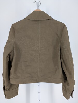 COS Linen Cotton Twill Olive Snap Button Crop Wide Jacket Size 8