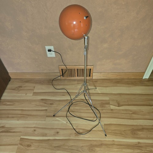 MCM Retro Orange Eye Ball Floor Lamp Light Tripod Adjustable ~56"-32" Vintage - Photo 5/17