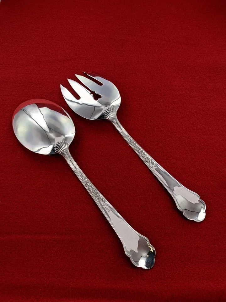 Ложка и вилка для сервировки салата из старого стерлингового серебра Gorham 1880 Medici - Изображение 4 из 4