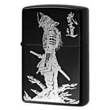 Zippo Bushido Japanese Pattern Armor Helmet Black Silver Insert From JP NEW