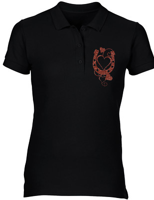 Reiten Reiter Damen Poloshirt PFERD KUPFER GLITZER HUFEISENHERZEN