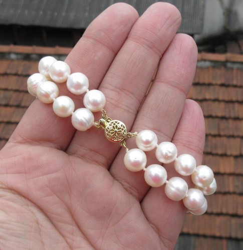 2 FILAS AAA AKOYA PULSERA PERLA BLANCA 7.5-8" ORO 14K CIERRE P - Imagen 3 de 4