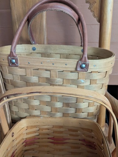 Lot 3 Longaberger Basket Set Boardwalk Purse Bag Xmas Bin Bread Serving Table - Picture 7 of 24