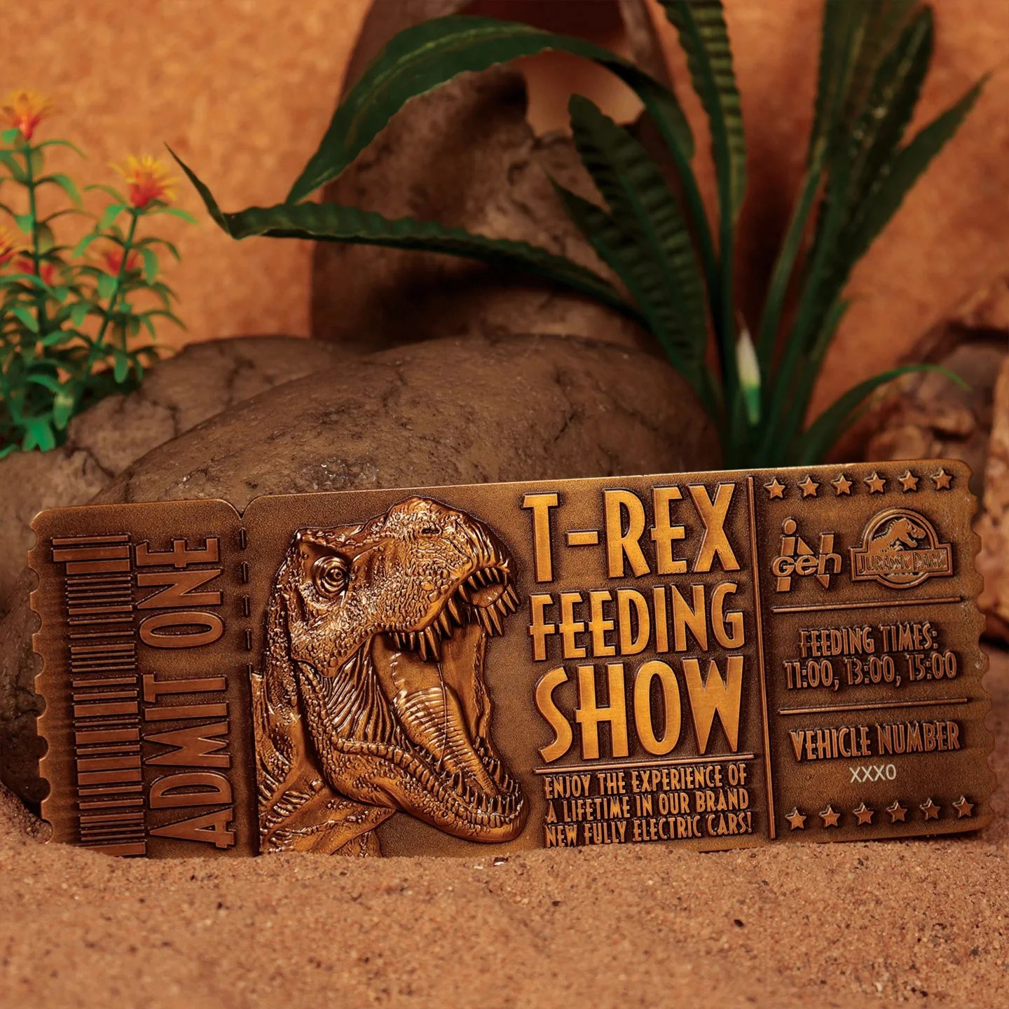 Cadeau Idéal Fan de Dinosaure Ticket Métal Jurassic Park | Coffret Collector T-Rex Réplique 1/1