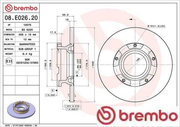 2X Bremsscheibe Brembo 08.E026.20 2 Bremsscheiben Hinterachse Hinten FüR Ford-image