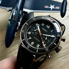 Hemel 2010s Vintage HFT20 Type 20 Style Pilot Mecaquartz Chronograph Watch 42mm