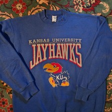 Vintage KU Jayhawks Blue Artex USA Made Fleece Sweatshirt M NCAA Basketball