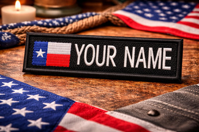Custom Texas Flag Embroidered Name Tag Hook & Loop Patch 5'' x 1.3'' Applique Gift