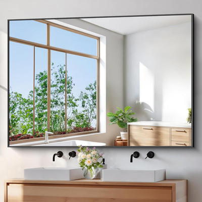 Large 60x40 Inch Black Bathroom Mirror - Wall Mounted Rectangle Design