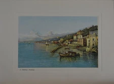 Antique Naples Italy Residential Sea Scene Color Engraving Original Art 1929