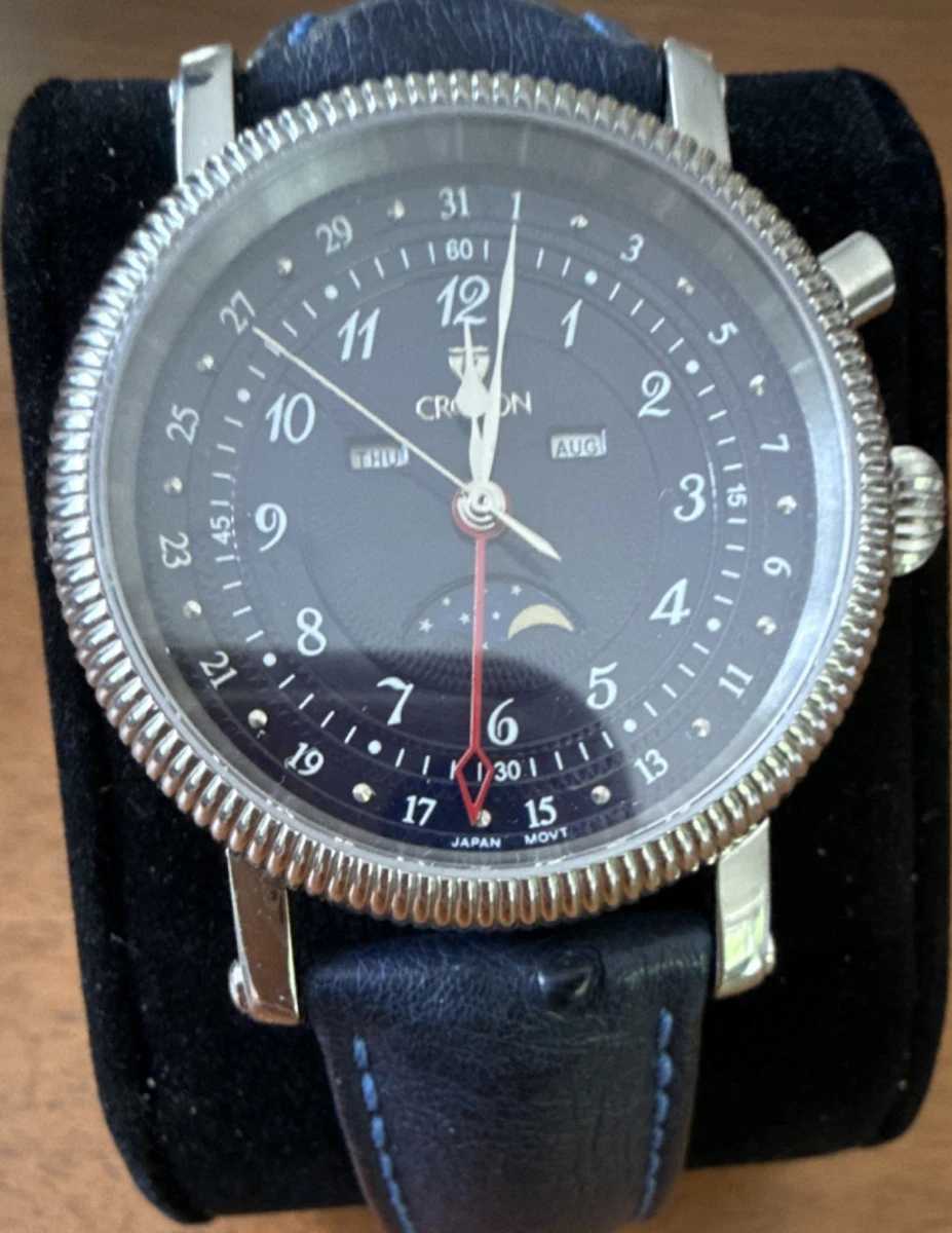 Croton Chronomaster Quartz Chronograph Watch Blue Leather Strap Date Display Croton Men Wristwatches with Chronograph for sale - eBay main image 4