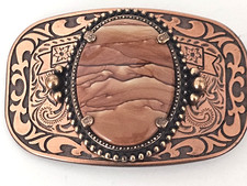 Vintage Copper Tone Western Belt Buckle w/Brown Jasper Gemstone