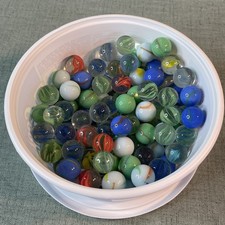 140 Marbles in Various Colors Glass Mixed Opaque and Clear Swirl