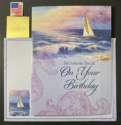 Sailboat Ocean Waves Scene BIRTHDAY Card For Someone Special w/Env/Seal/Stamp BN