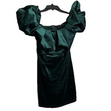 PrettyLittleThings Women's Mini Dress Sz 4 Velour Green Off The Shoulder Ruffle