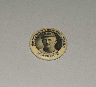 ORIGINAL 1920 MRS. SHERLOCK'S BREAD BASEBALL PIN TOLEDO MUD HENS STRYKER P.
