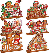6 Pcs Christmas Gingerbread Table Decorations - Gingerbread Candy Wooden Centerp