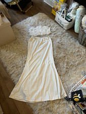 SHEIN White Satin Strapless Ruffle Top & Maxi Skirt 2-Piece Set Size L MATERNITY