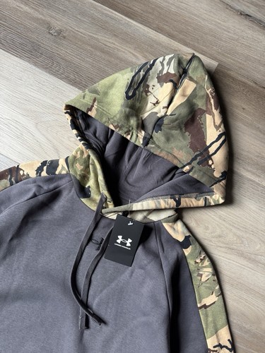 Under Armour Rival Fleece Camo Blocked Hoodie Charcoal/Black L 1388087-019005 - Picture 2 of 3