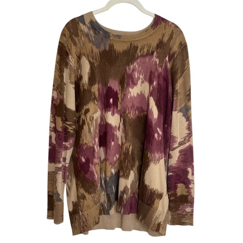 Lauren Ralph Lauren Womens Sweater 1X Tan Multicolor Abstract Floral Lightweight