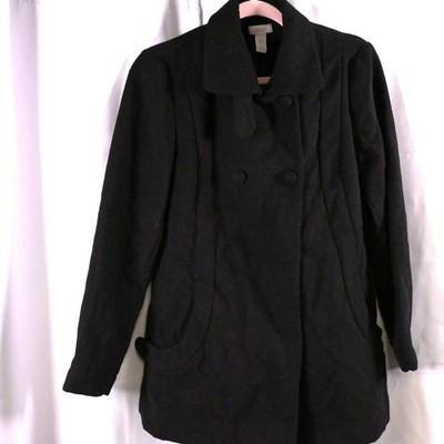 Chico's 0 Womens 4 Black Smooth Plush Daja Long Sleeve Pea Coat